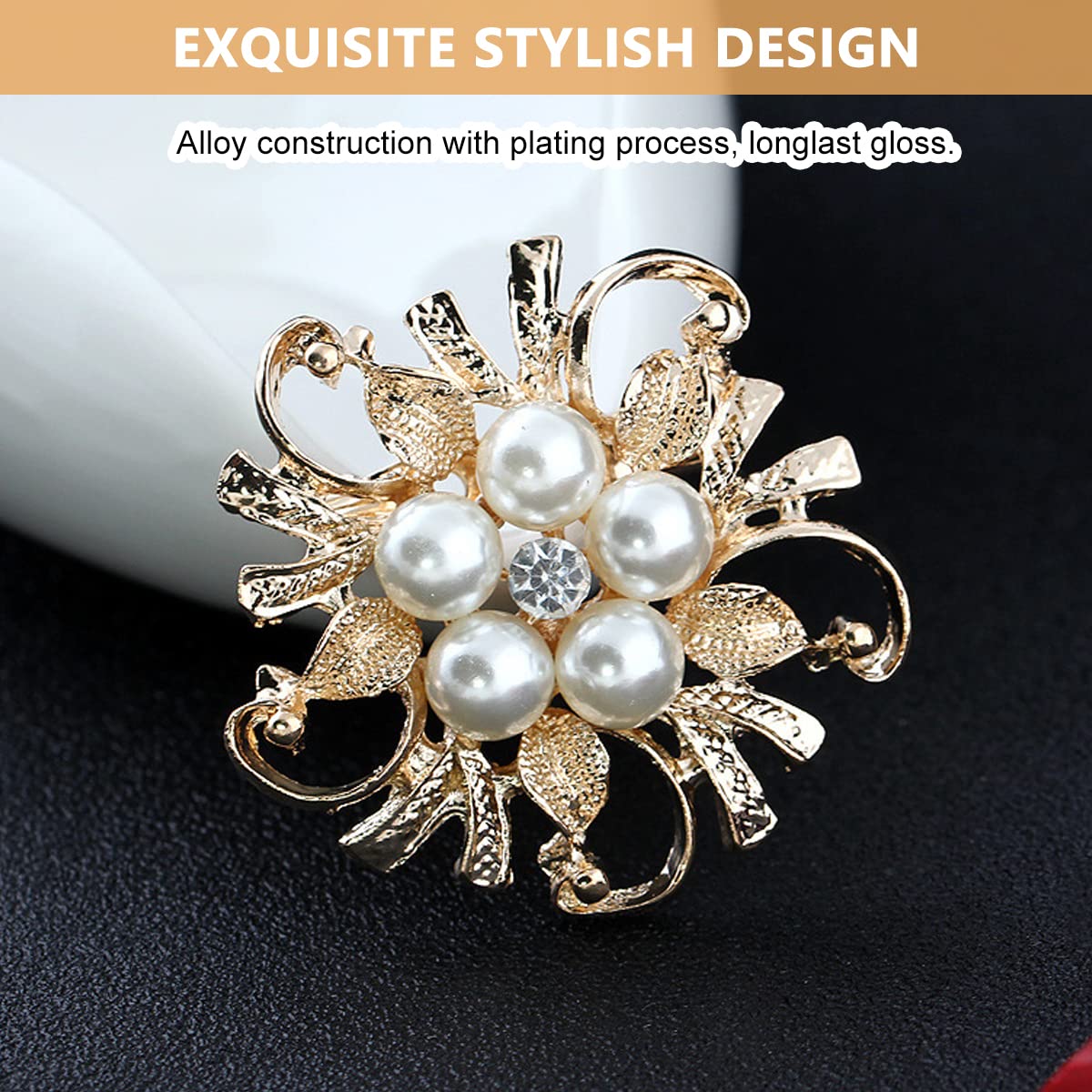 SANNIDHI Floral Pearl Brooch for Women featuring Rhinestone Flower Core 4.5cm | Golden Saree Pin Jewelry Gift