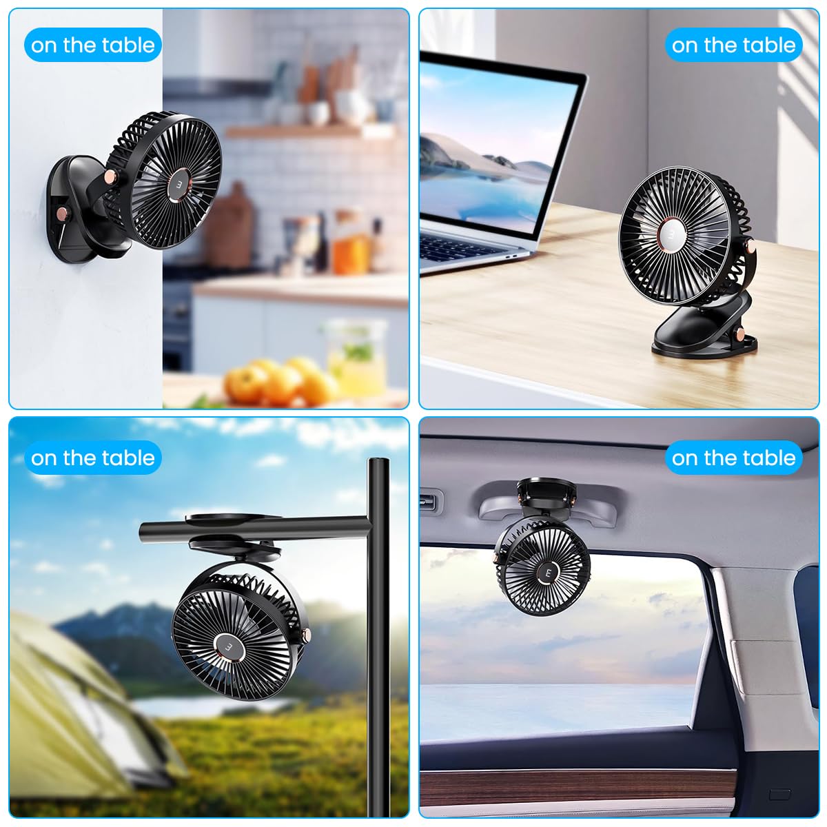 Verilux USB Clip Fan for Home and Office with 2000mAh Battery and 360° Adjustment | Night Light