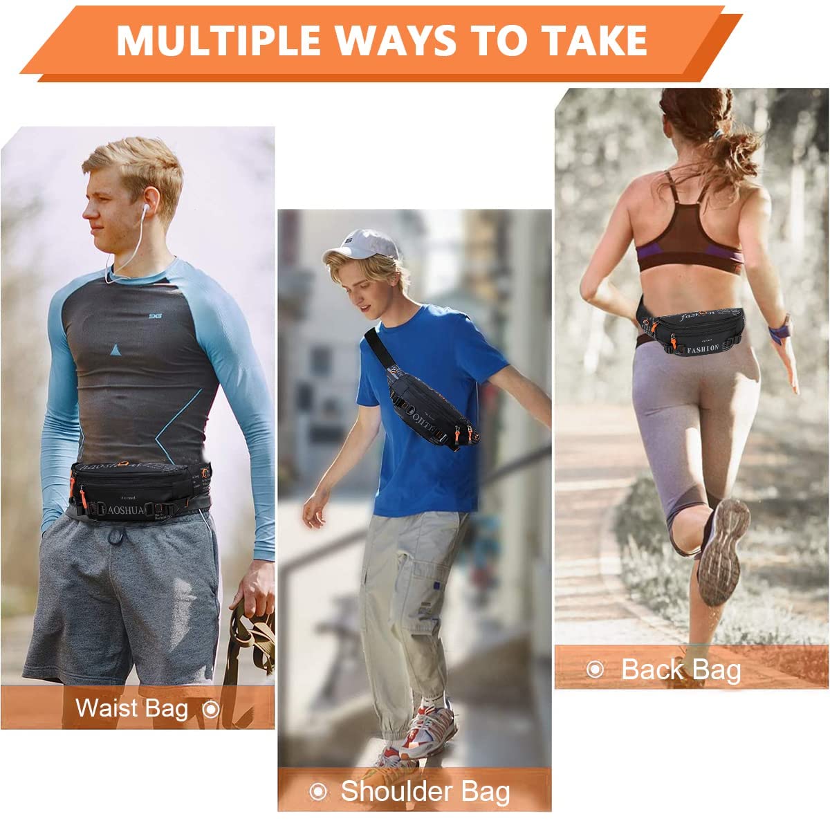 GUSTAVE Waist Bag for Travel and Outdoor Sports featuring 3 Pockets 26.9 x 19.6 x 5 cm | Waterproof Polyester Crossbody for Men and Women
