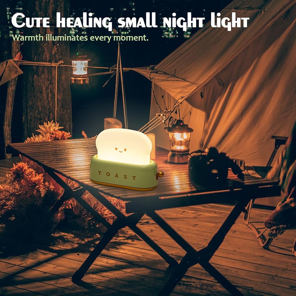 ELEPHANTBOAT® Plastic Desk Lamp Cute Cartoon Toaster Night Light with Timing Function USB Rechargeable Warm Dimmable LED Green Modern 2PCS