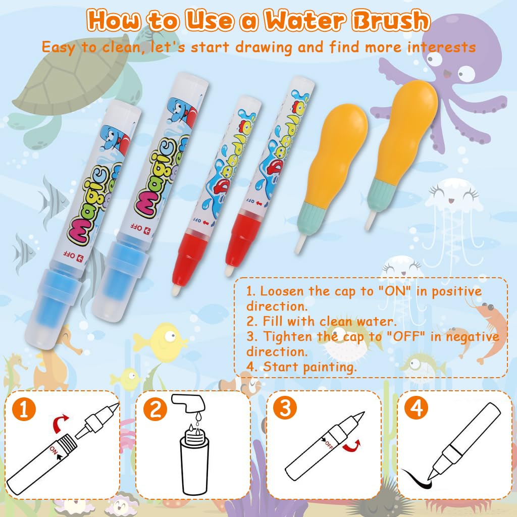 PATPAT Water Doodle Mat for Kids 39.3x27.5 in with Roller Stamps & Templates | Mess Free Drawing Playset