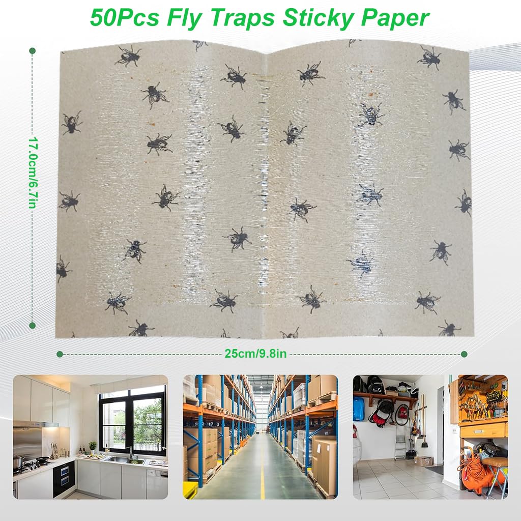 HASTHIP Adhesive Fly Trap for Kitchen with High-Strength Glue | 50-Count Non-Toxic Design