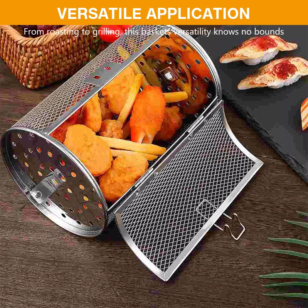 Supvox® Small Rotisserie Basket Stainless Steel Grill Basket Rotisserie Basket for Electric Oven Rotating Rotisserie Basket with Lock Clasp, Ideal for Roasts, Vegetables, Beans, 12x18cm