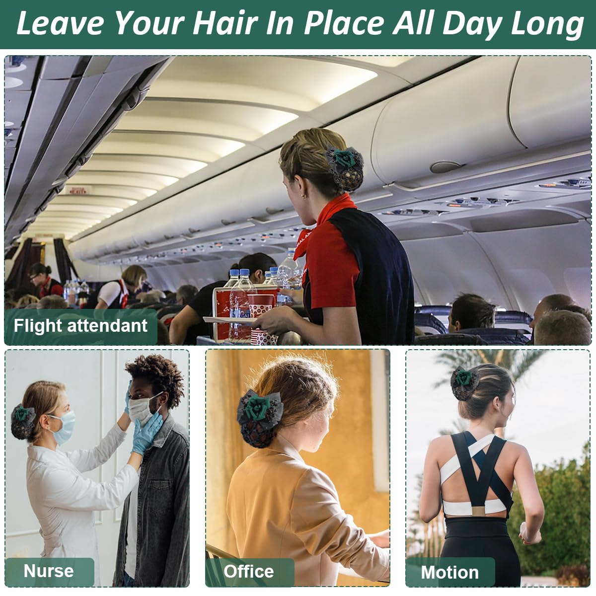 MAYCREATE Hair Bun Net for Women with Alloy Spring Clip and Green Floral Lace | Ideal for Work or Dance