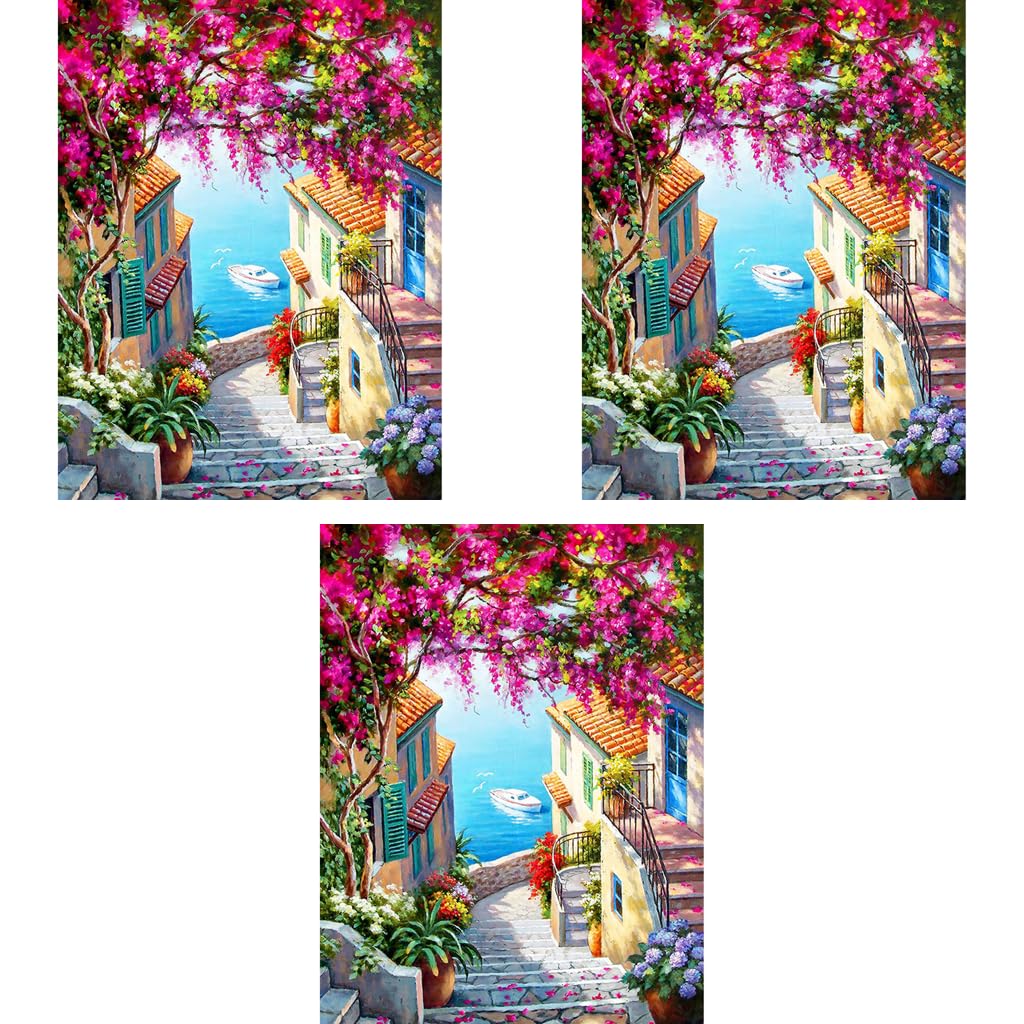 HASTHIP® Paint by Numbers Art Kit Mediterranean Dreamscape Acrylic Oil DIY Canvas Painting Wall Decor Home Gift Craft Kit with Tools Pigments No Frame 16x20 inches 3PCS