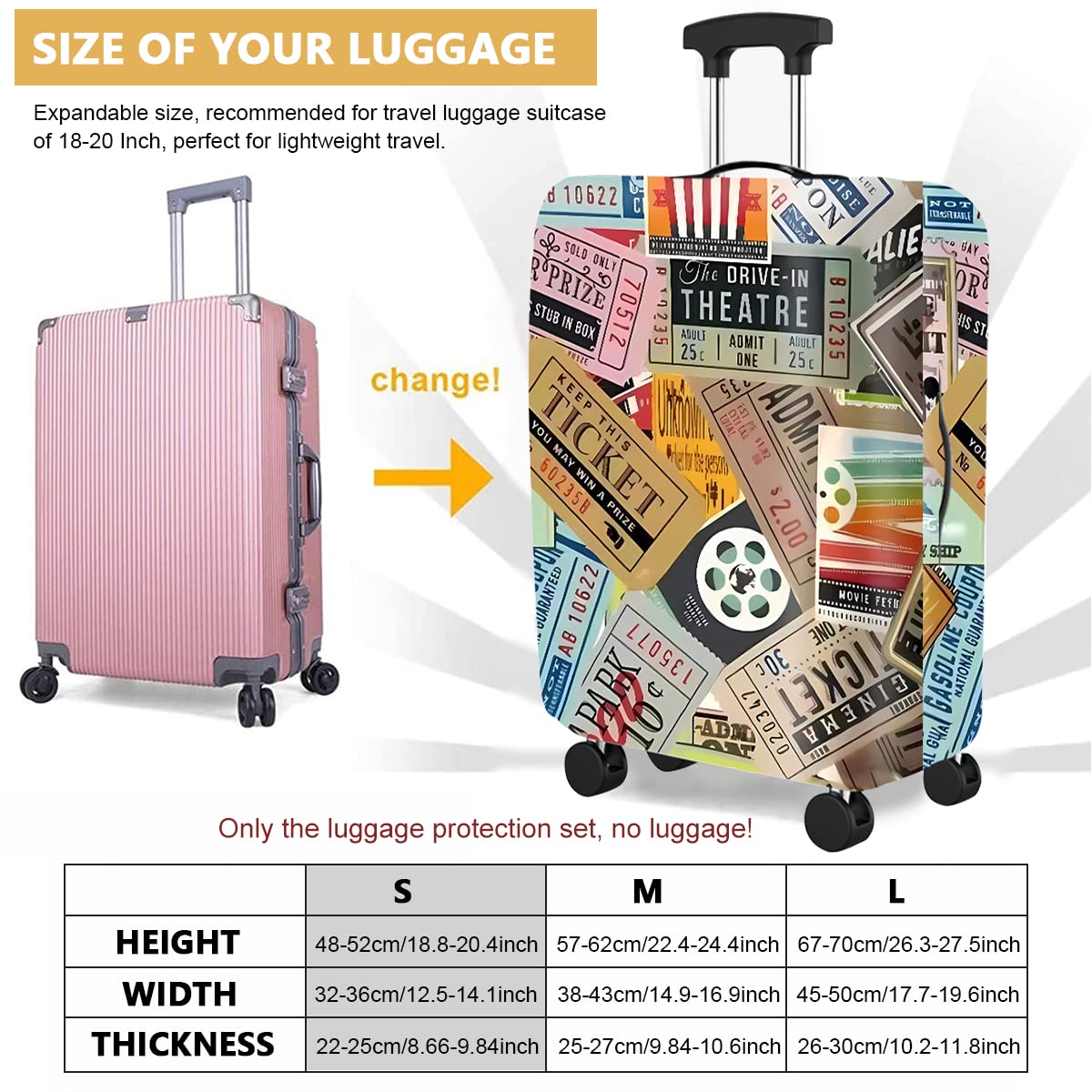 GUSTAVE® Luggage Cover Washable Suitcase Dust Cover Elastic Polyester Anti-Scratch Lightweight Suitcase Cover for 18''-20''