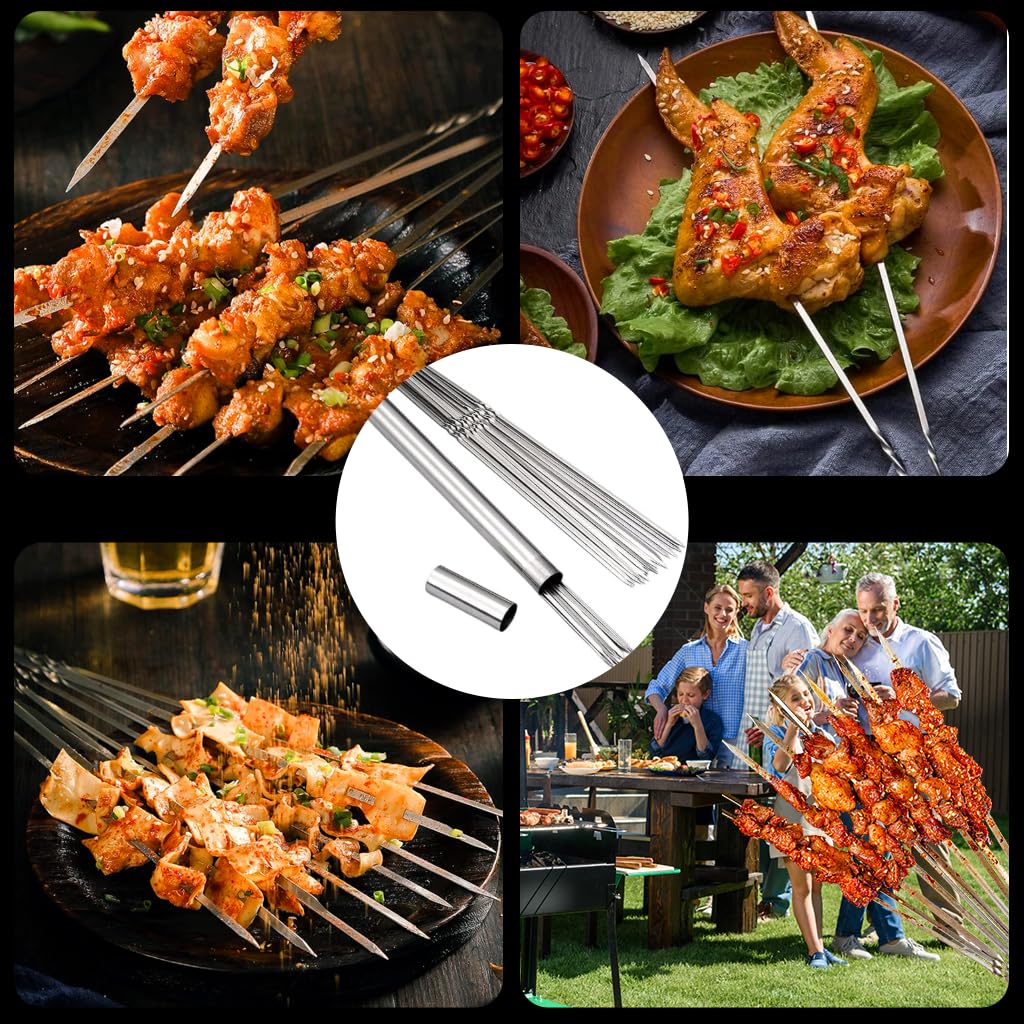 HASTHIP Kebab Skewers 50 pcs 11.8 in for BBQ and Grilling with Flat Arrow Tips | Stainless Steel Set with Storage Tube