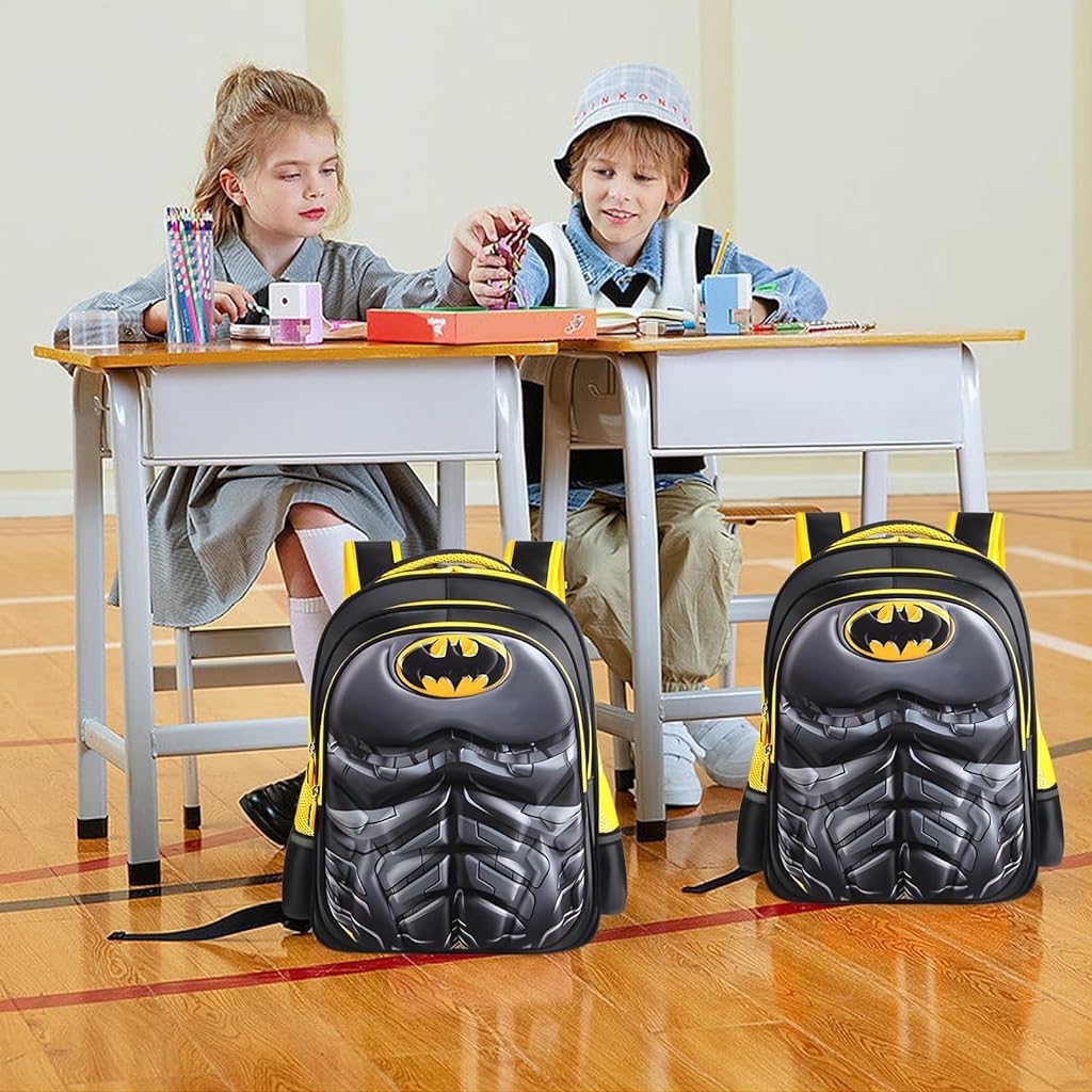 PALAY® School Kids Backpack 3D Cartoon Batman Print Hard Shell Backpack Lightweight School Backpack Padded Shoulder Strap And Lift Handle Waterproof School Backpack School Gift for Kids 6-10 Years Old