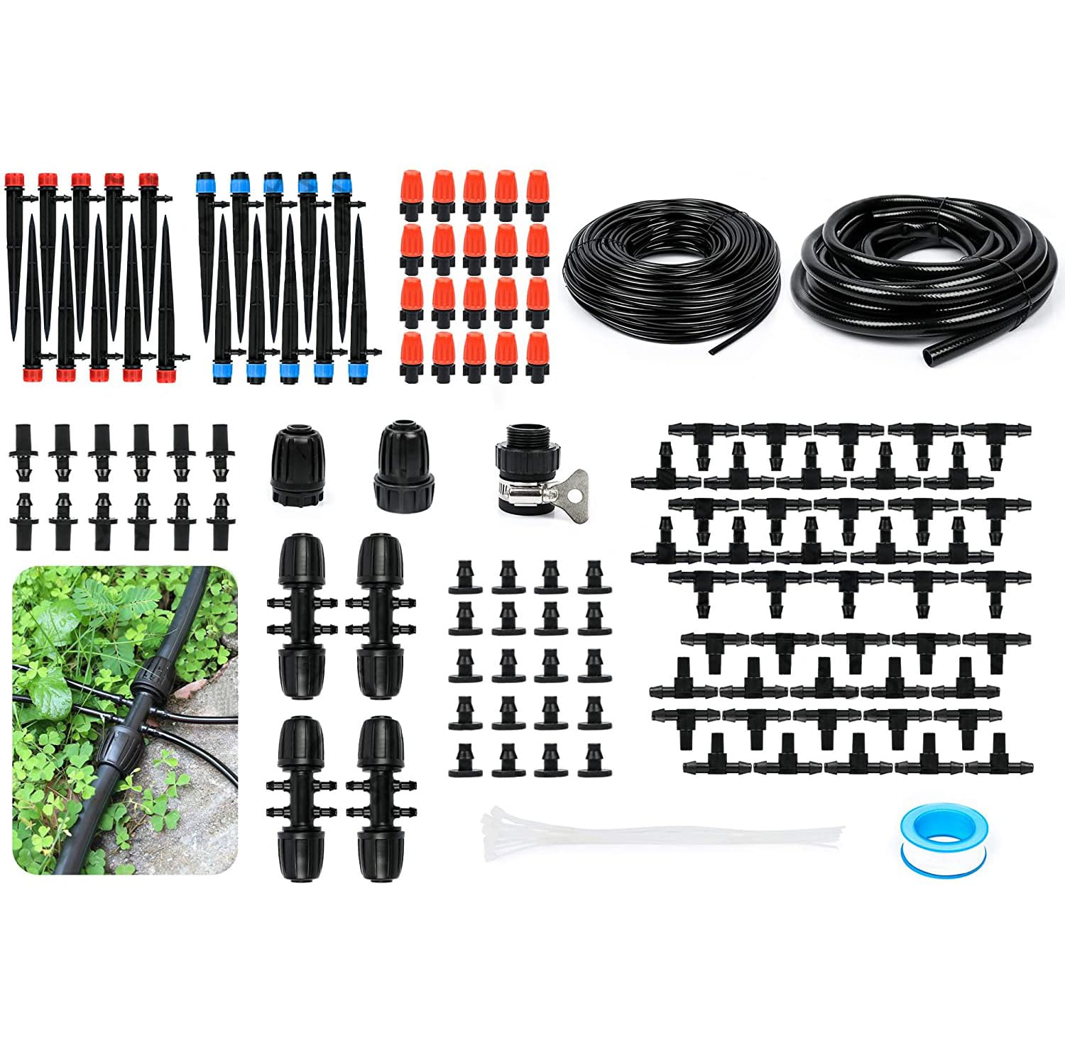 HASTHIP Slow Irrigation System Kit with 196ft and 26ft Hoses featuring 3 Sprinkler Types | Complete Drip Accessories