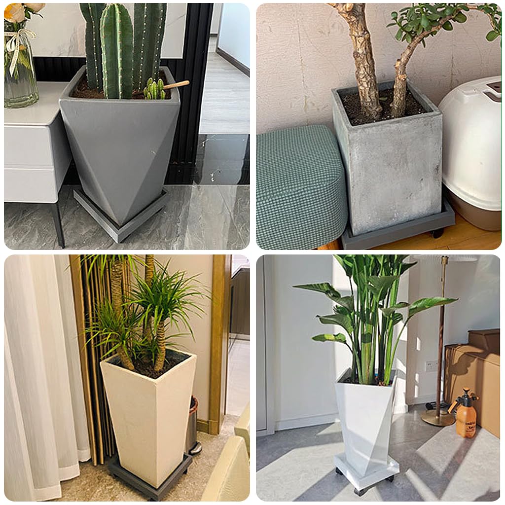 HASTHIP Plant Pot Stand for Indoor and Outdoor Use with 4 Wheels and 30cm Resin Tray | 2Pcs Set