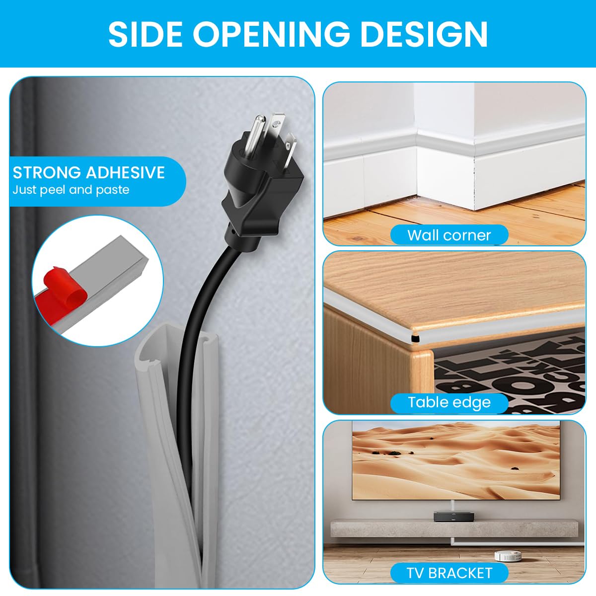 Serplex PVC Cord Cover 6.6ft for Floor Cable Management with Side Open Design | Grey 3PCS