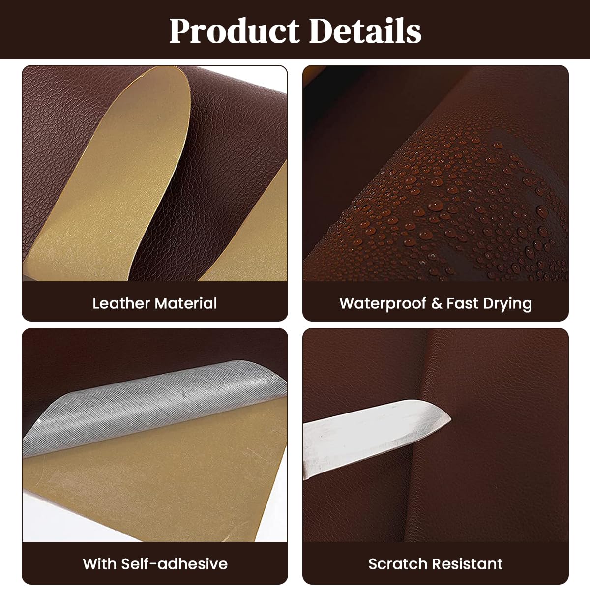 STHIRA Self Adhesive Leather Patches for Car Seats and Furniture 15pcs 30x20cm Brown | Waterproof Synthetic Sheets for Sofa Repair