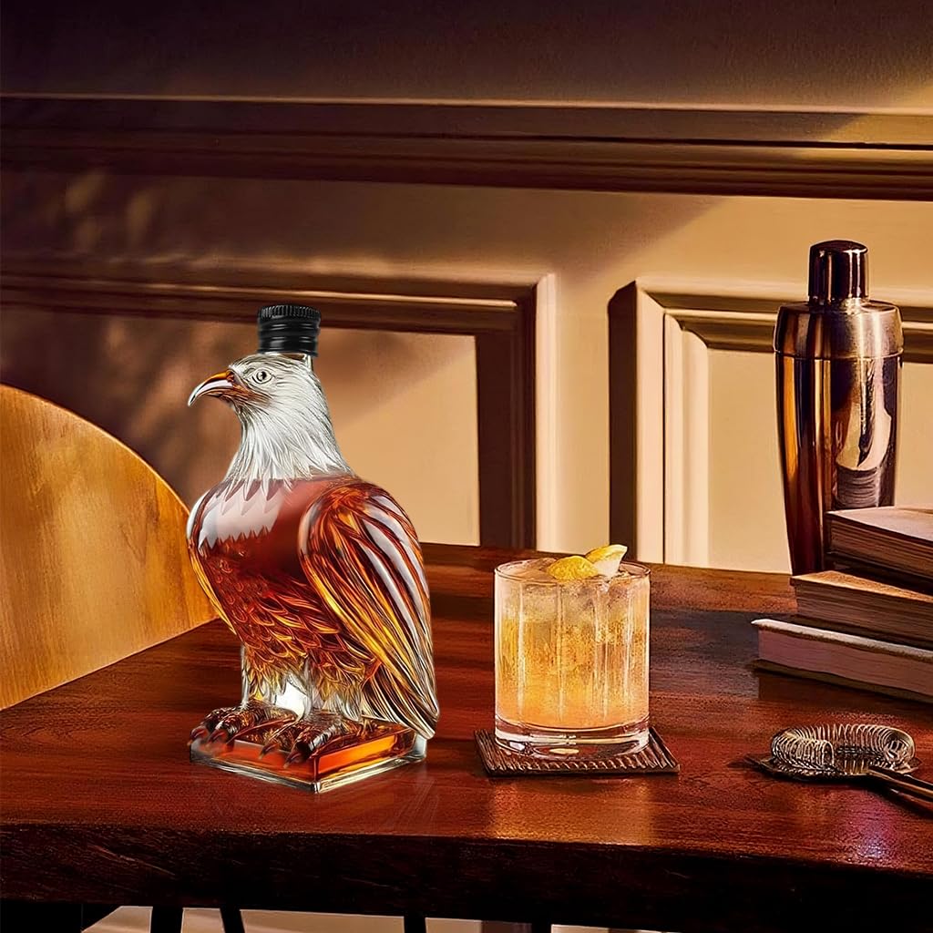 Supvox Eagle Shaped Whiskey Bottle 350ml for Bar Display with Cap and Borosilicate Glass | Elegant Gift Flask