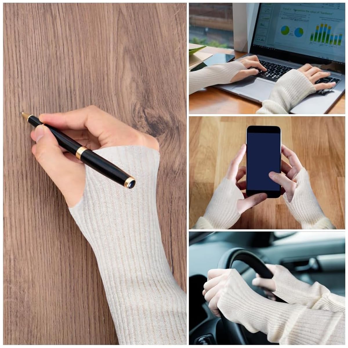 PALAY Hand Warmers for Women featuring 50cm Fingerless Design with Thumb Hole | White Knit Arm Sleeves