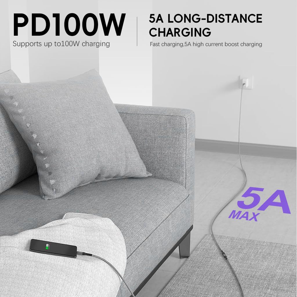 Verilux USB C Extension Cable 9.8 ft for Fast Charging and Data Transfer | 100W PD 10Gbps