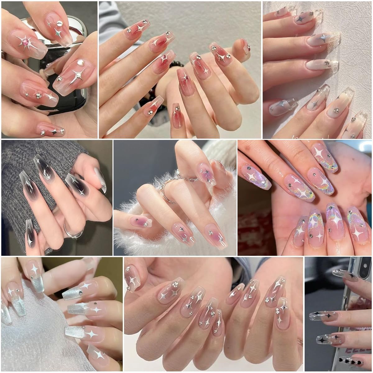 MAYCREATE Star Nail Stickers for DIY and Salon Use with 6 Sheets 3D Self‑Adhesive Decals | Galaxy Stars Design