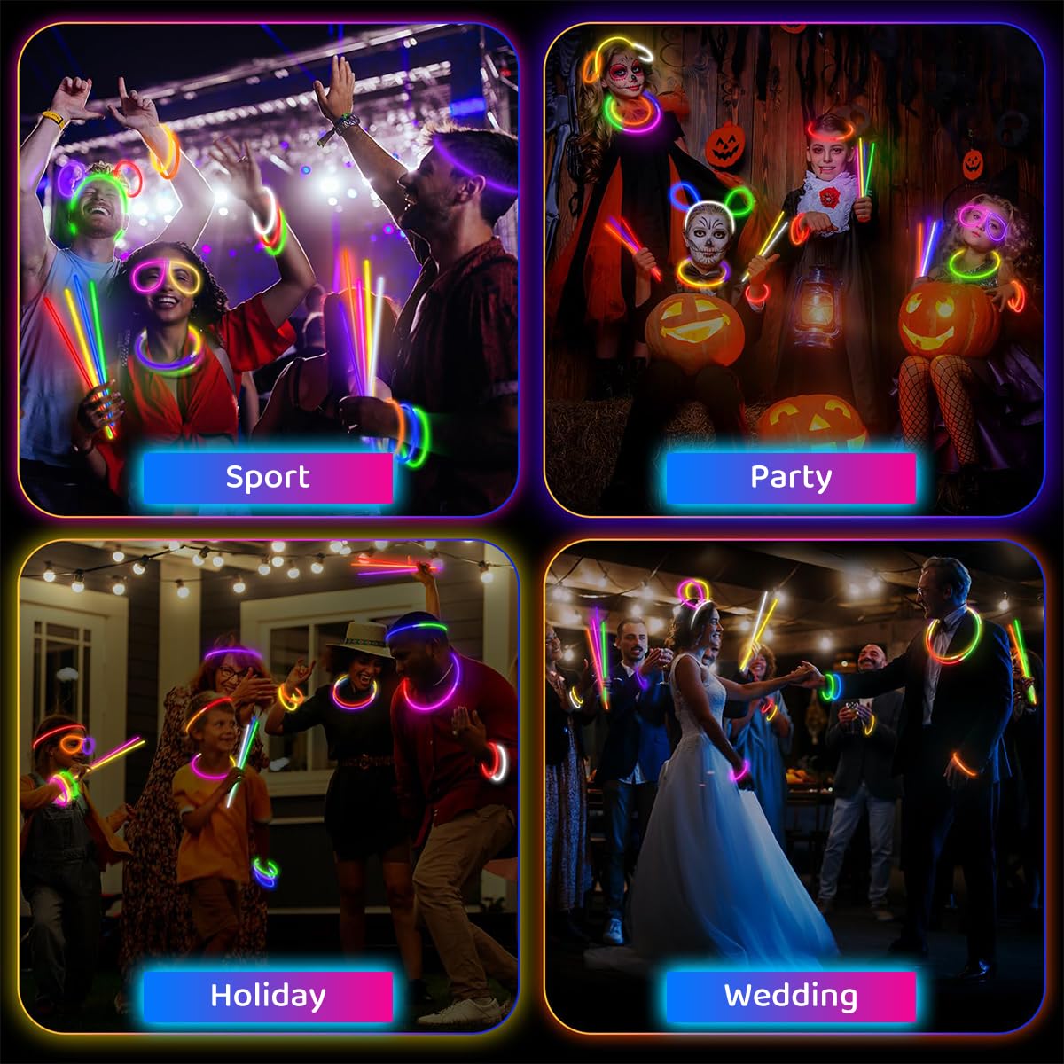 PATPAT Glow Sticks Pack of 100 for Parties with 8 Hour Neon Glow | Safe for Kids Fun