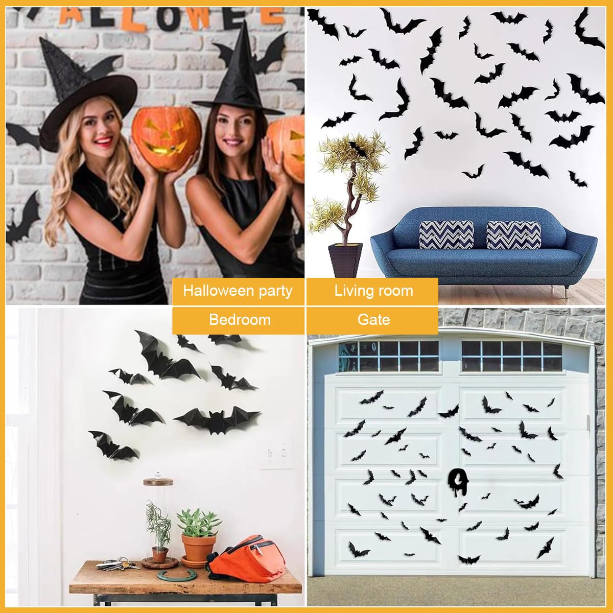 HASTHIP Halloween Decorations for Indoor and Outdoor with 60Pcs 3D Bat Wall Stickers | PVC Material