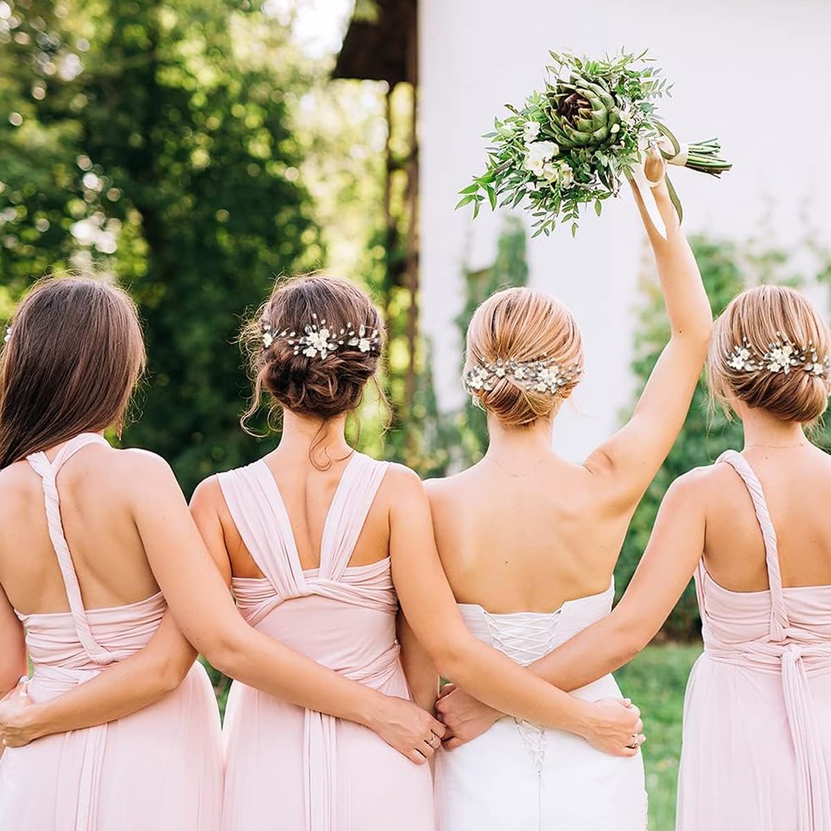 SANNIDHI Wedding Hair Pins for Brides and Bridesmaids featuring 5pcs Set with Faux Pearls and Silver Leaves | Elegant Bun Accessories for Women