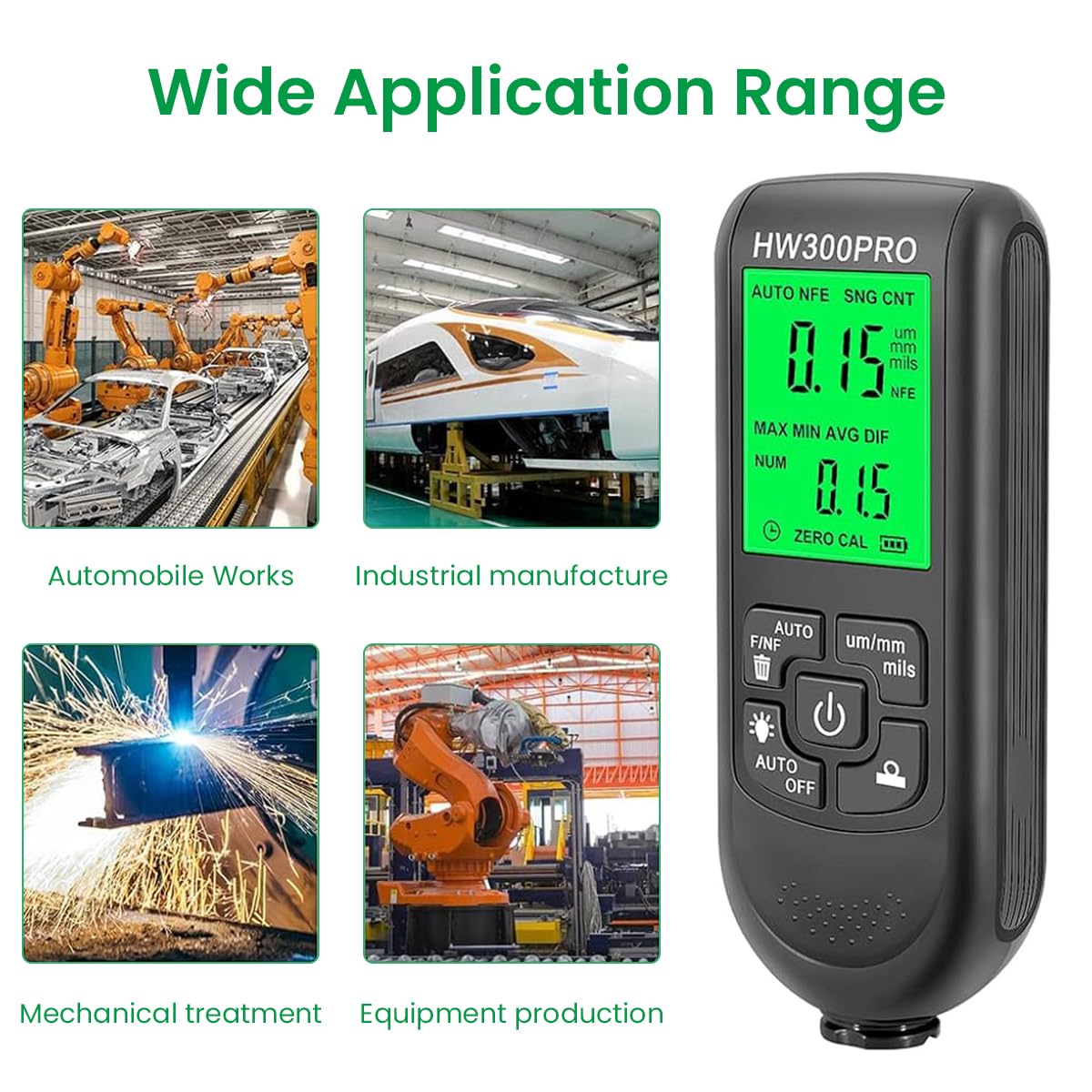 Serplex® Automotive Paint Meter Car Paint Thickness Gauge for Fe & NFe Coating High Precision Automotive Coating Thickness Meter Gauge 0~2000um Range, Auto Calibration, LCD Backlight, Battery Operated