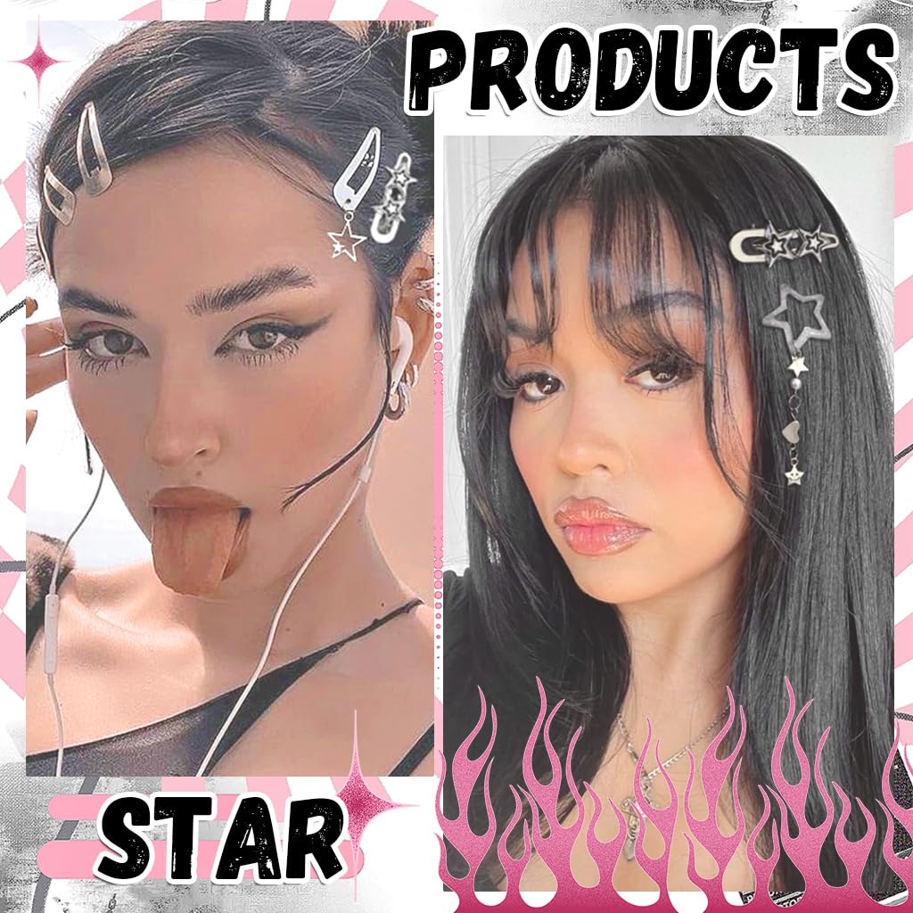 MAYCREATE Hair Clips for Girls with Metal Star Pins Y2K Accessories | 30PCS Fashion Set