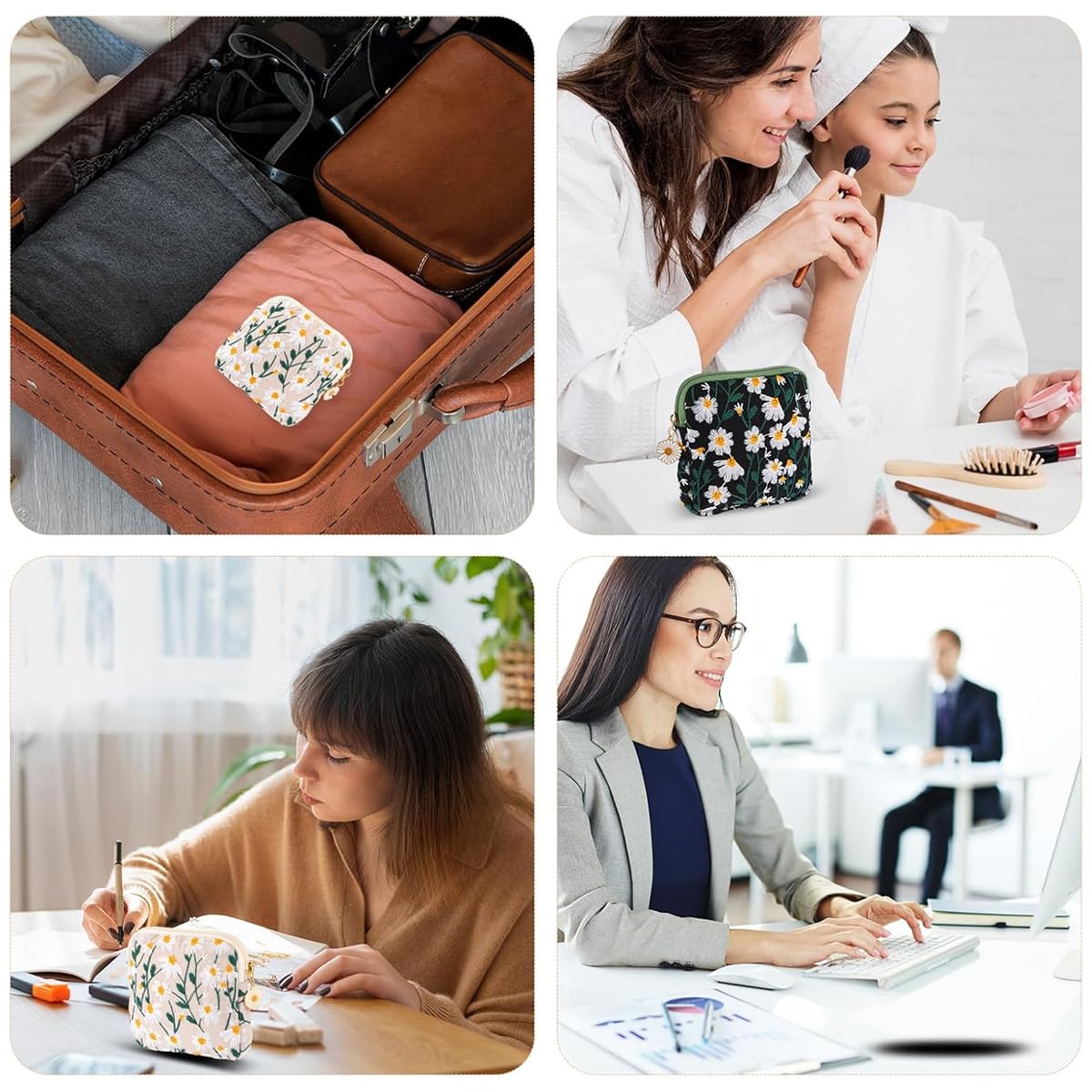 MAYCREATE Small Pouches for Sanitary Pads featuring Zipper Closure and 13x13cm Cotton Design | Pack of 2 for Women