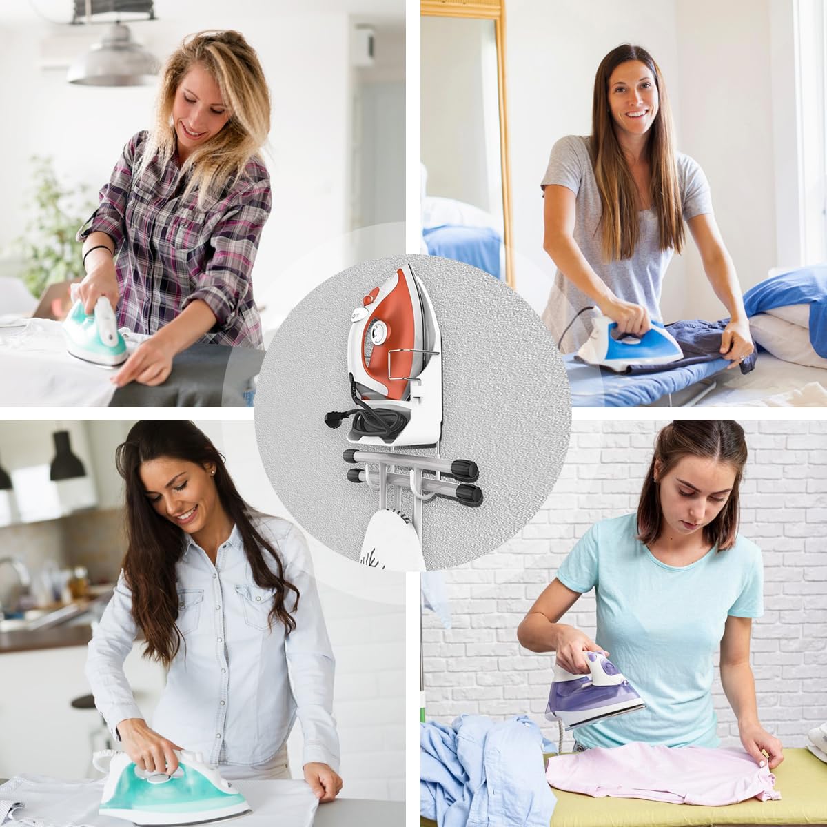 HASTHIP Wall Mount Iron Board Hanger for Laundry Room with Removable Hooks | 3 PCS Plastic and Metal Organizer