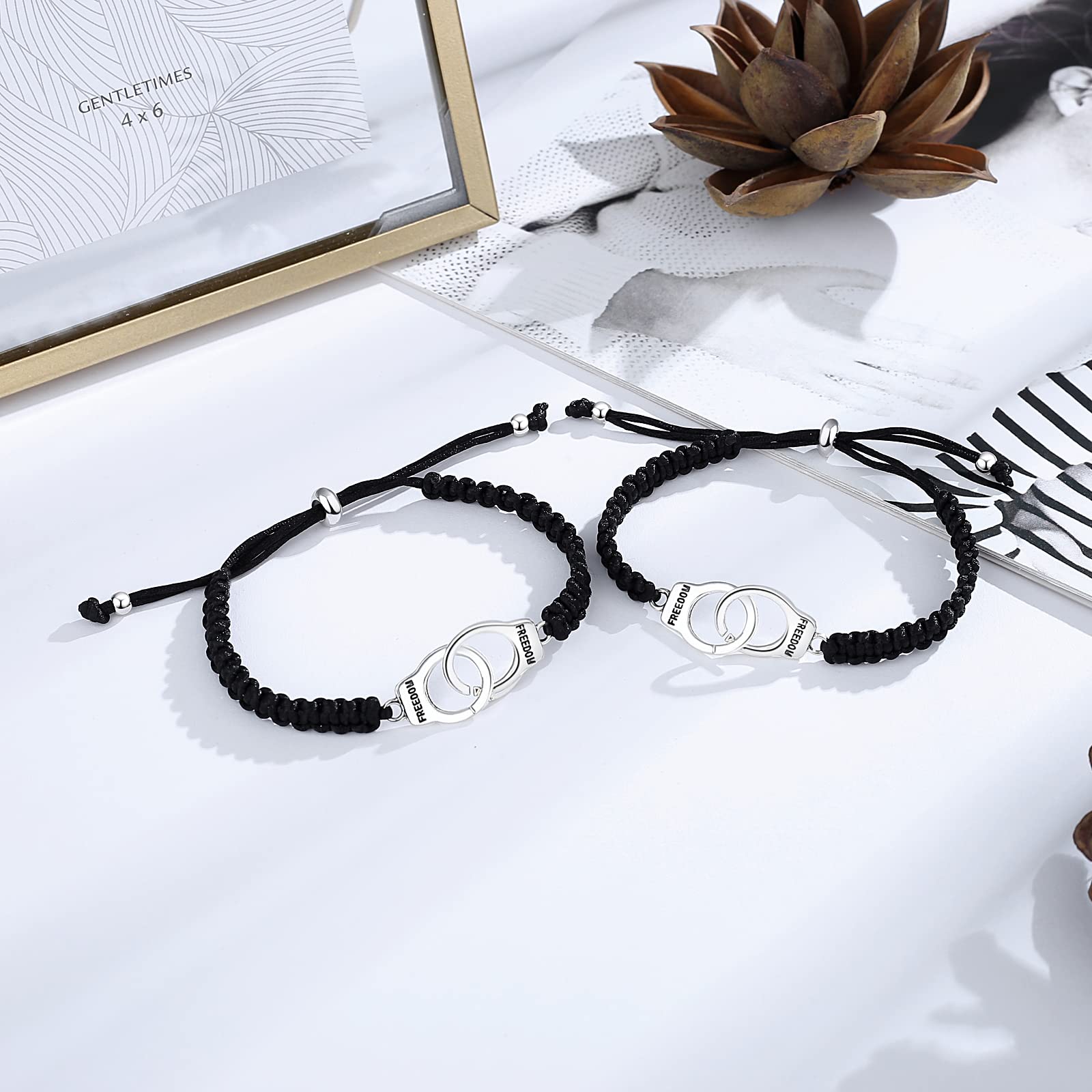 SANNIDHI Friendship Bracelets for 2 Girls, Creative Handcuff Braided Bracelet for Best Friends Adjustable Bracelets for Women Couple Gift (Partners in Crime)