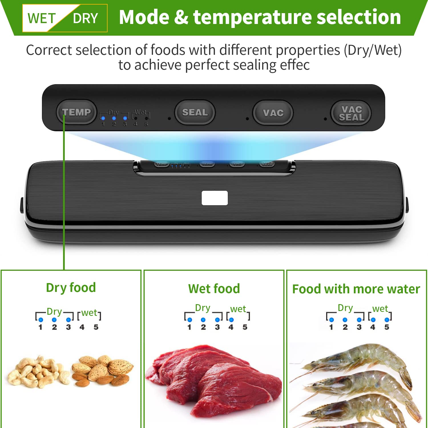 Supvox® Vacuum Sealer Full Automatic Food Sealing Machine with Manual Vacuum Dry & Moist Food Modes, Compact Food Vacuum Sealer with 10 BPA-Free Seal Bags for Meat, Vegetable