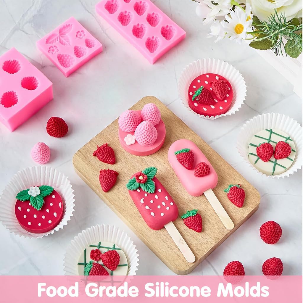 ZIBUYU Strawberry Silicone Molds for Chocolate and Soap with Non Stick Design | 5Pcs Food Grade Set