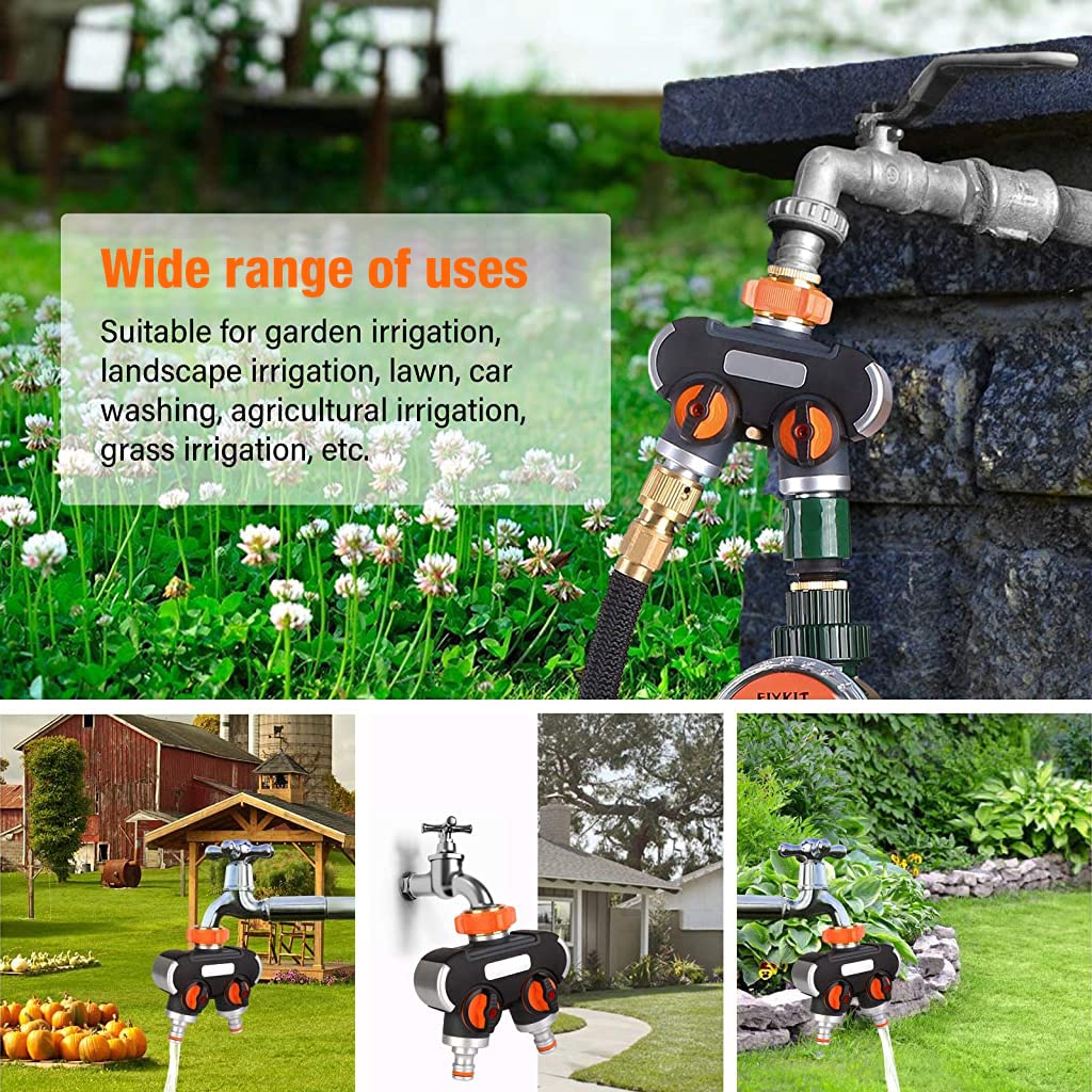 Supvox Garden Hose Connector for 3/4 and 1/2 Inch Taps featuring 2 Way Splitter with Dual Switches