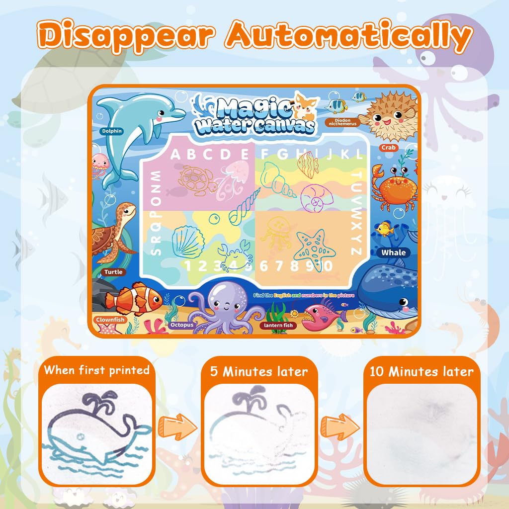 PATPAT Water Doodle Mat for Kids with 39.37x31.5 in Drawing Area and Water Pens | Mess-Free Learning Fun