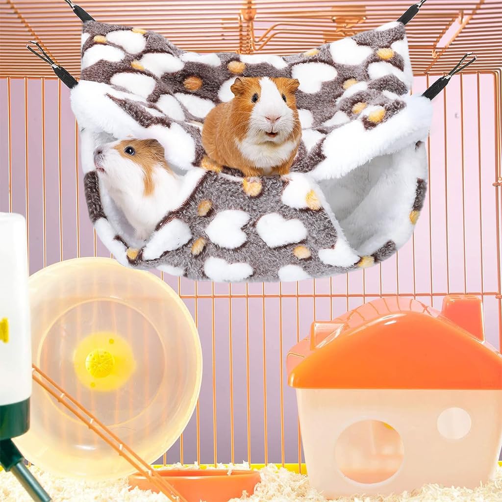 Qpets® Winter Hammock Bed for Small Animals, Hibernation Plush Hammock Bed Hanging Squirrel House Hidden Small Pets Sleeping Bag for Guinea Pig, Ferrets, Hamsters, Hedgehogs, Chinchillas (L)