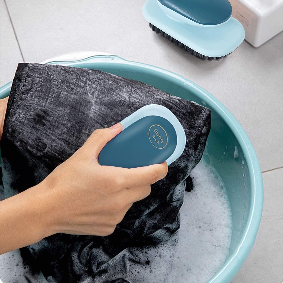 ELEPHANTBOAT Laundry Scrubbing Brush Set for Shoes and Clothes with Soft PBT Bristles | 2Pcs Long Handle and Rounded Grip Design