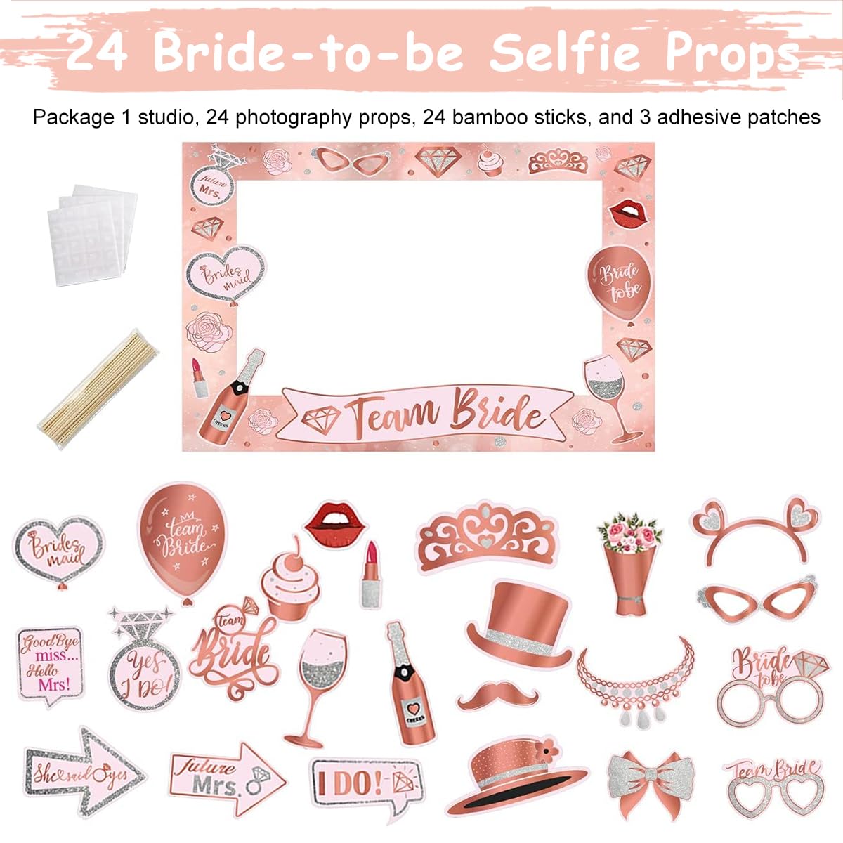HASTHIP Bride to Be Decoration Set Combo, Bachelorette Party Supplies Room Decor, Include Photo Booth Frame, 24 Photo Props, Cardboards and Dot Stickers Kit for Bridal Shower Decorations