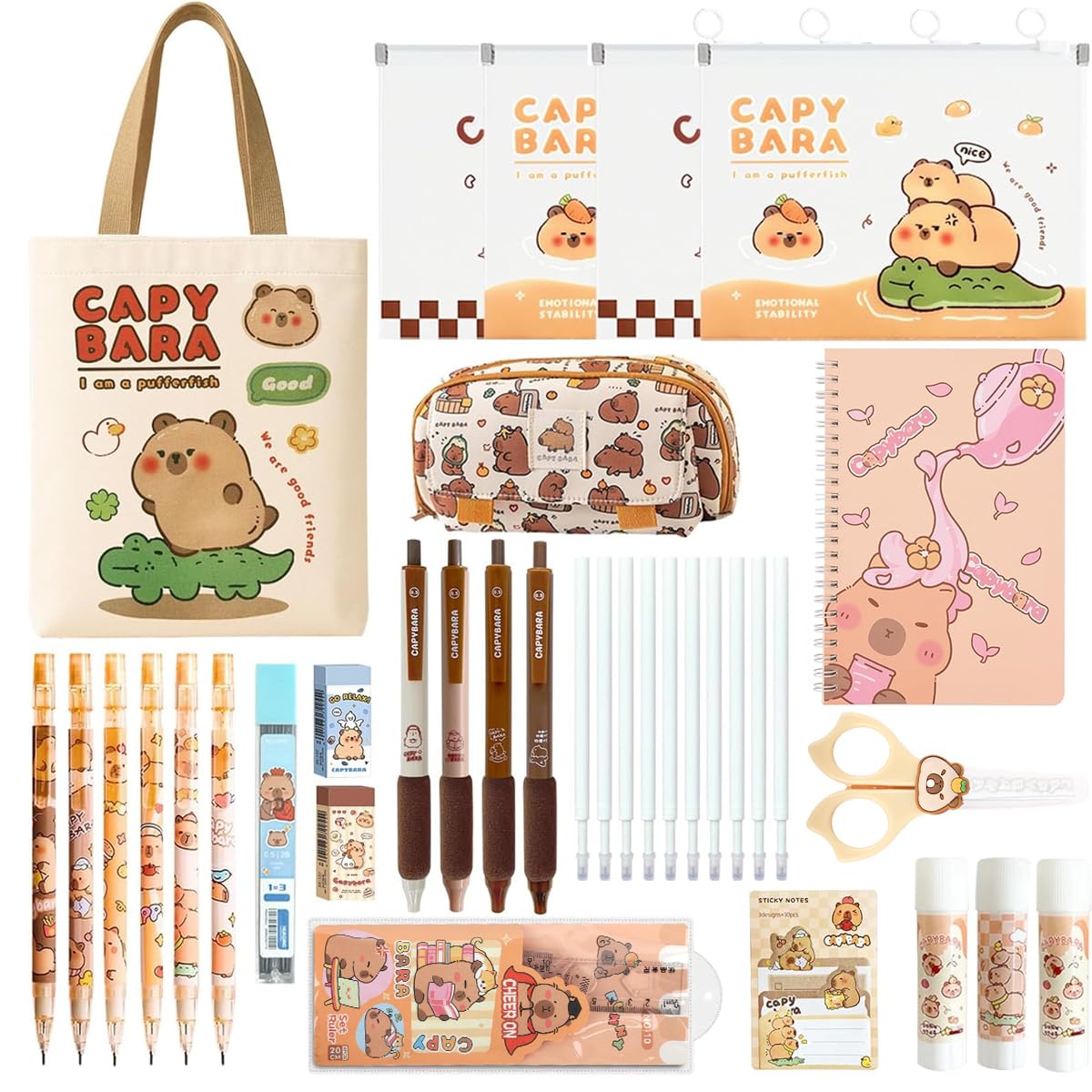 Climberty Capybara Cartoon Stationery Set for School and Gifts with A5 Coil Notebook | Cute Supplies for Girls