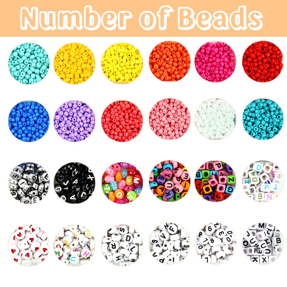 SANNIDHI Seed Beads Kit for Jewellery Making with 8000pcs 3mm Beads and Letter Styles | DIY Crafts for Kids and Adults