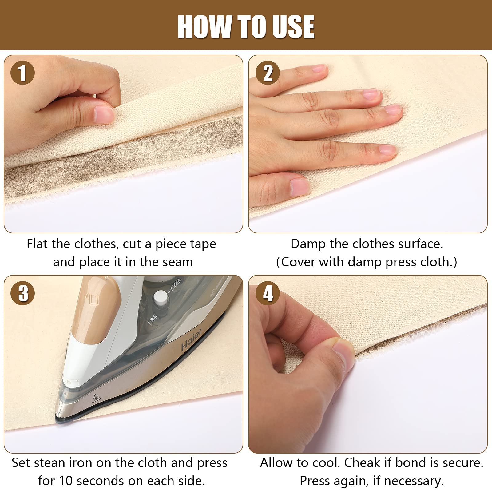 Zibuyu Fabric Fusing Tape for Clothing Repairs featuring Hot Melt Glue Backing | 3/5 Inch x 164 Feet