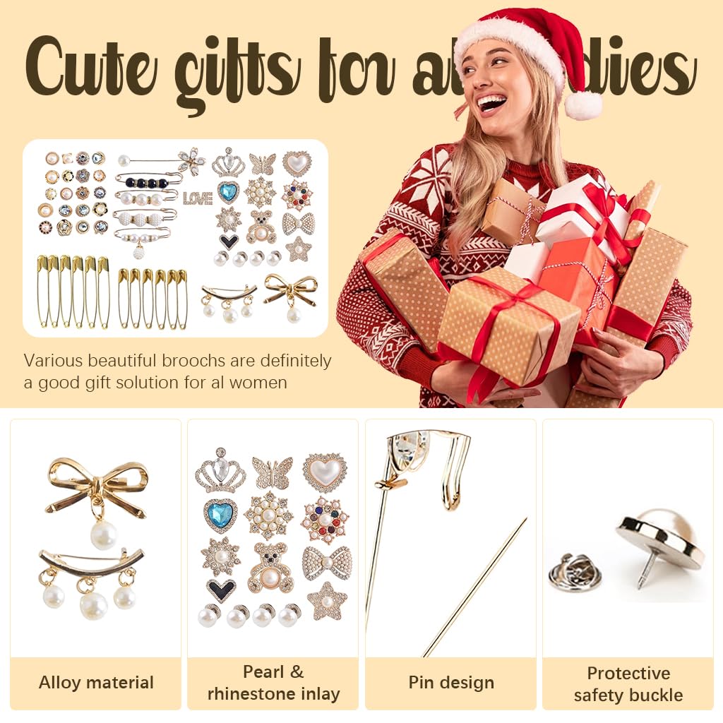 MAYCREATE Pearl Pin Brooches for DIY and Fashion Use featuring 55 pcs with Secure Closure | Alloy and Rhinestone Design