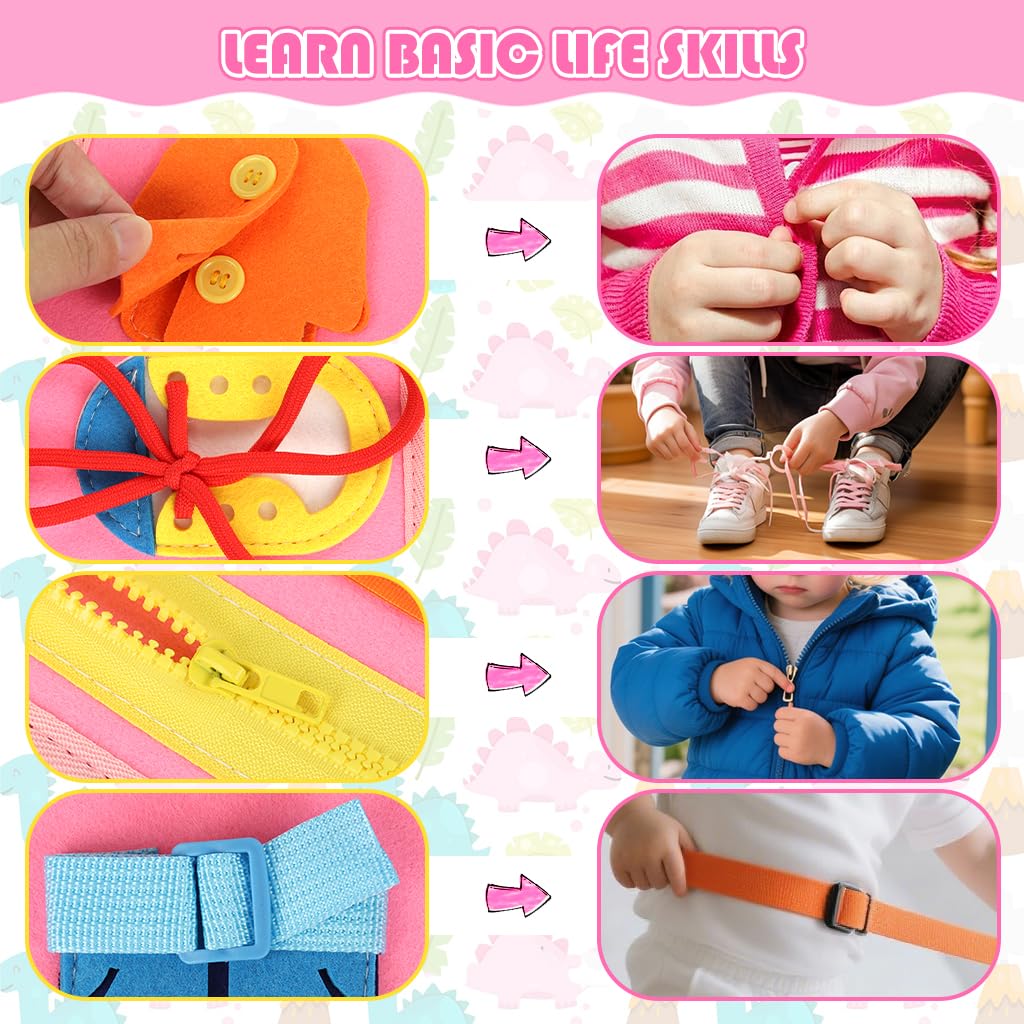 SNOWIE SOFT Dinosaur Busy Binder for Toddlers 1-3 with Felt Pages | Montessori Travel Quiet Book