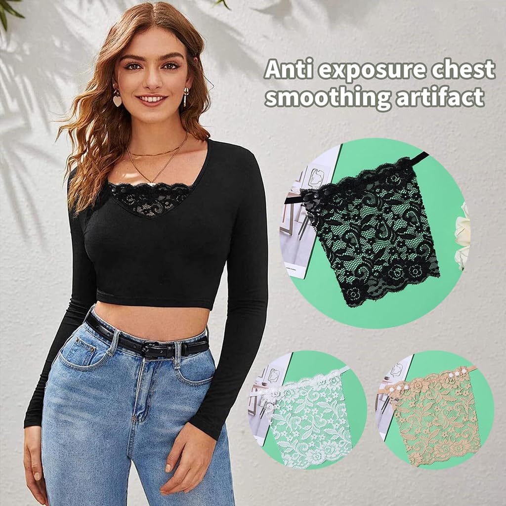 Zibuyu Lace Clip-On Cami Insert for Modesty and Style with Stainless Clips | 3Pcs Set