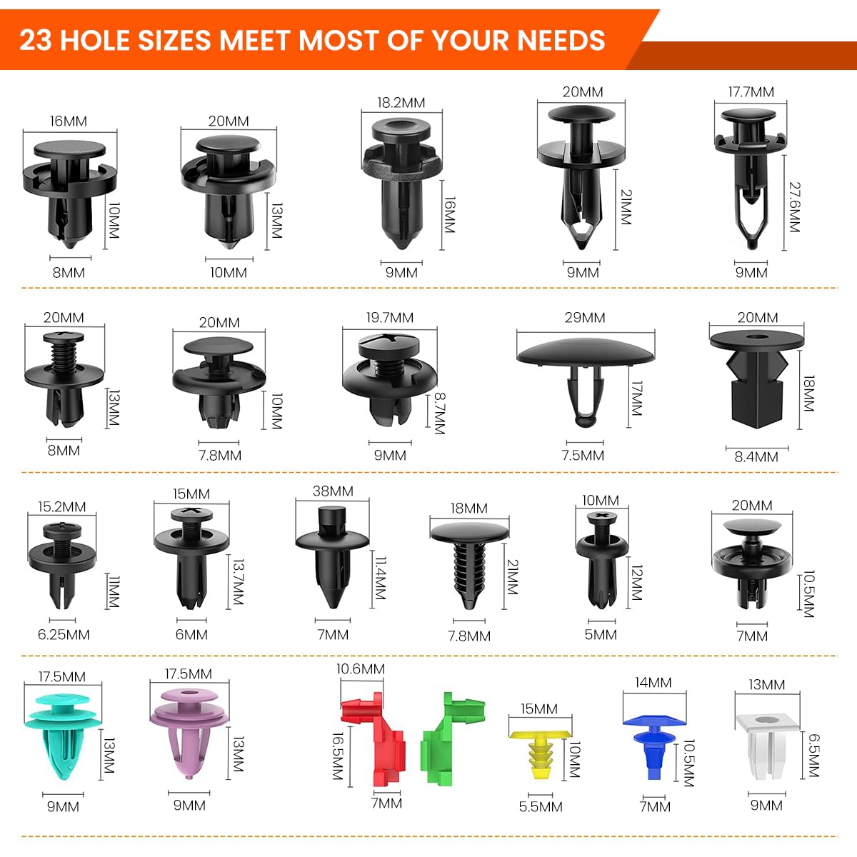 Serplex Car Door Trim Clip Removal Tool Set with 23 Sizes Nylon Rivets and 10 Cable Ties