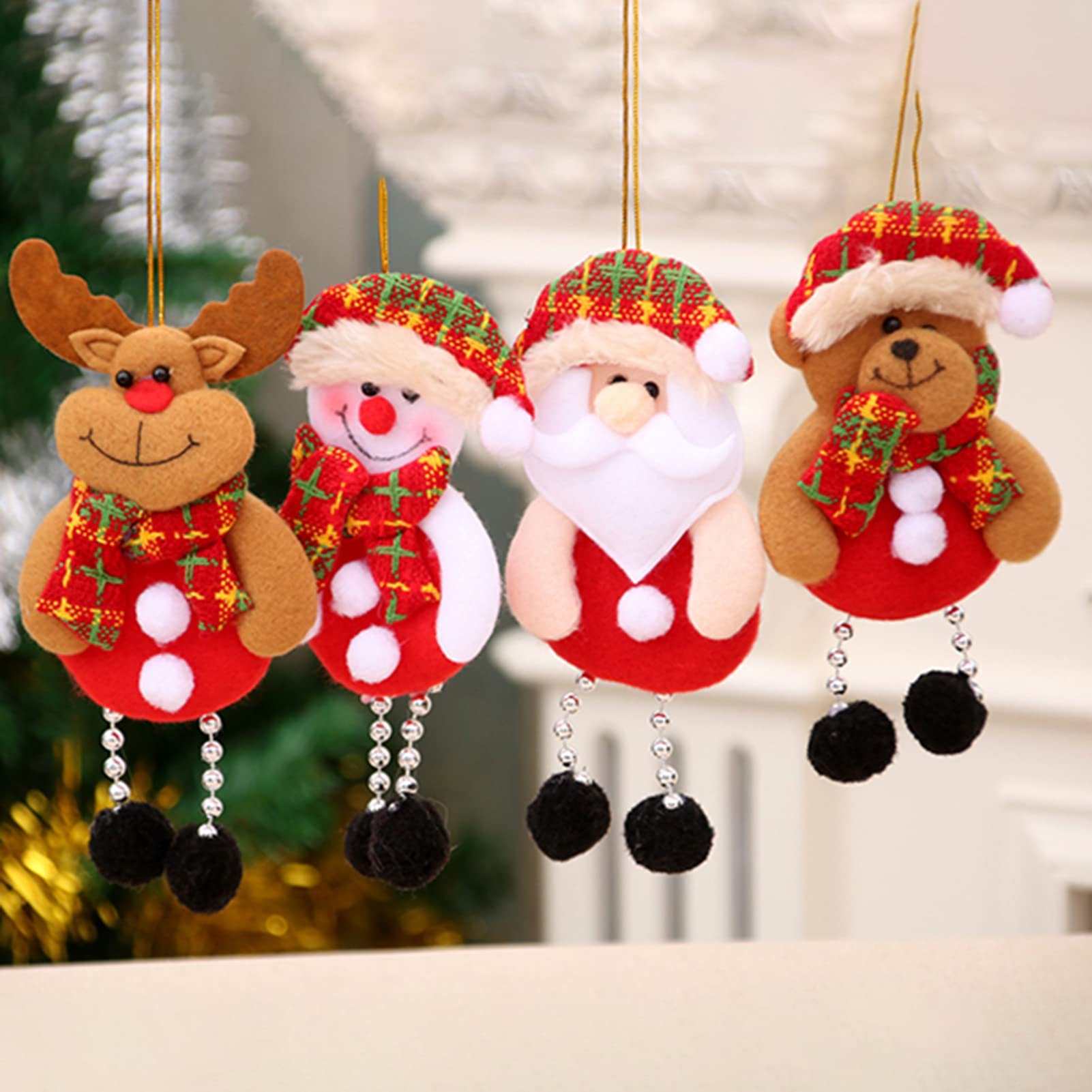HASTHIP® 4Pcs Christmas Tree Ornaments Cartoonish Christmas Hangings Christmas Home Decor Snowman Elk Santa Claus Hangings Christmas Ornaments for Christmas Tree, Door, Window, 17x8cm