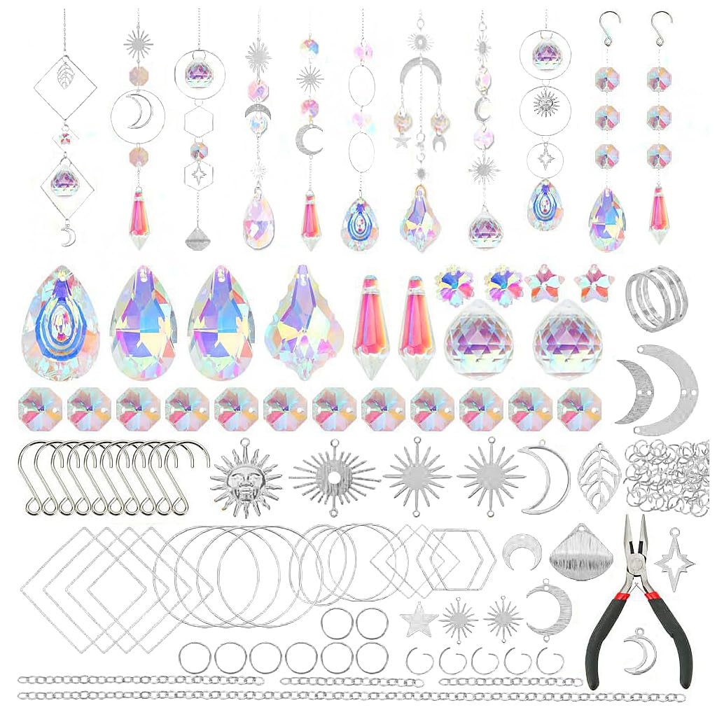 HASTHIP Colorful Crystals Suncatcher for Window and Garden Decoration with 200 Pack Set | Silver Crystal Balls Hanging Ornament for DIY Gifts and Weddings