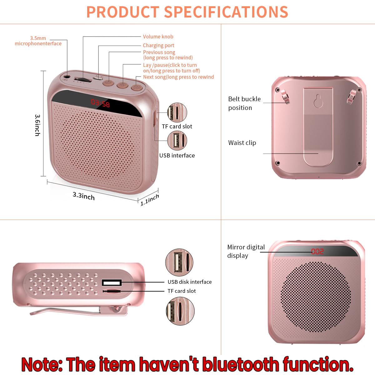 ZORBES Portable Mini Voice Amplifier for Teachers and Guides with 10W Output & DSP Noise Reduction | 2200mAh Rechargeable Speaker in Pink