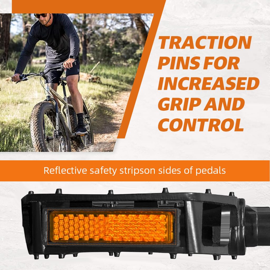 Proberos Bike Pedals for Adult Bikes with 1/2 and 9/16 Adapters featuring 360° Reflective Strips | Lightweight Aluminum Alloy