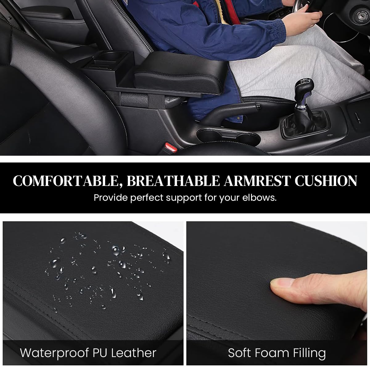 STHIRA Car Armrest for Center Console with 6cm Pad featuring Sliding Design & Dual Storage | Cup and Phone Holder