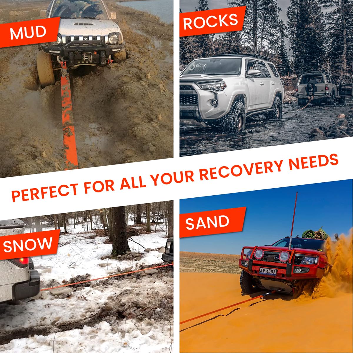 STHIRA Towing Rope for Cars and SUVs with 2 Steel Shackles 16.4ft Length | Reflective Polyester Strap 17,000lb Capacity