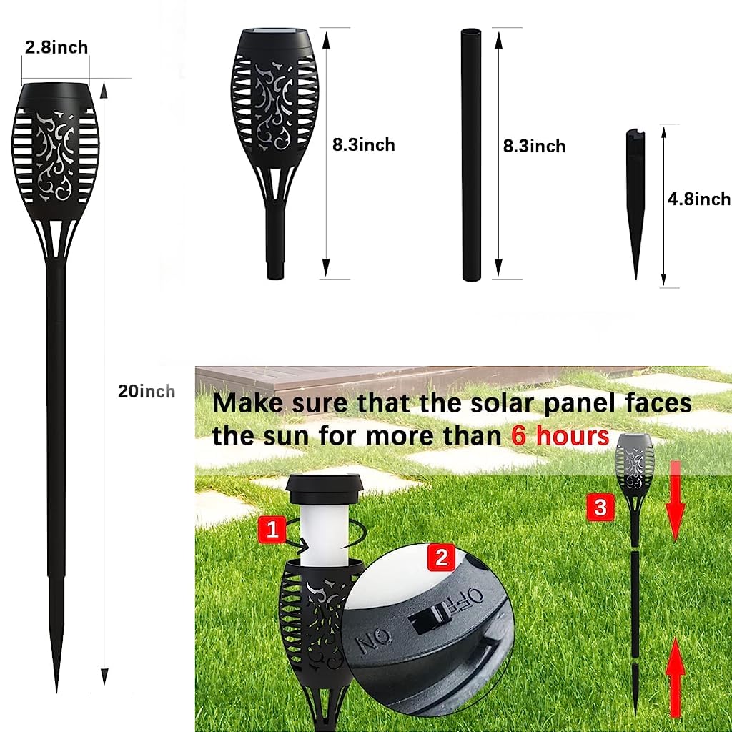 Qpets Solar LED Garden Lights for Outdoor Decor with Flickering Flame Effect | 4pcs Blue IP65 Waterproof Lamps