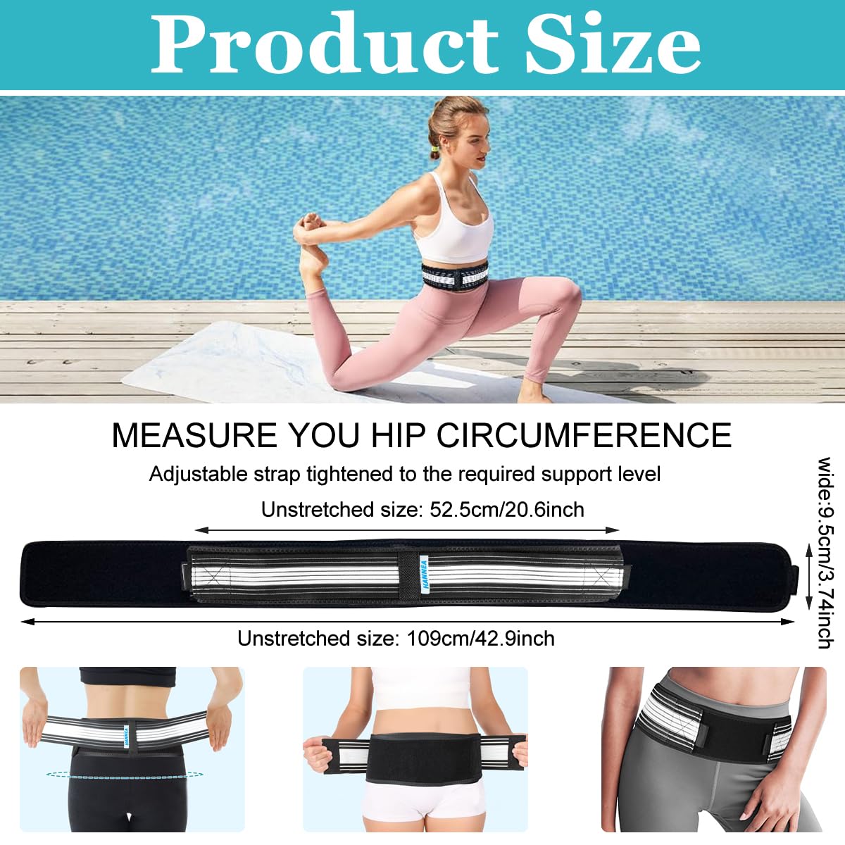 HANNEA Women Pelvic Support Strap for Lower Back Pain Relief with Dual Hook Loop Closure | Fits 32–47 in Hips and Non Slip Neoprene Design